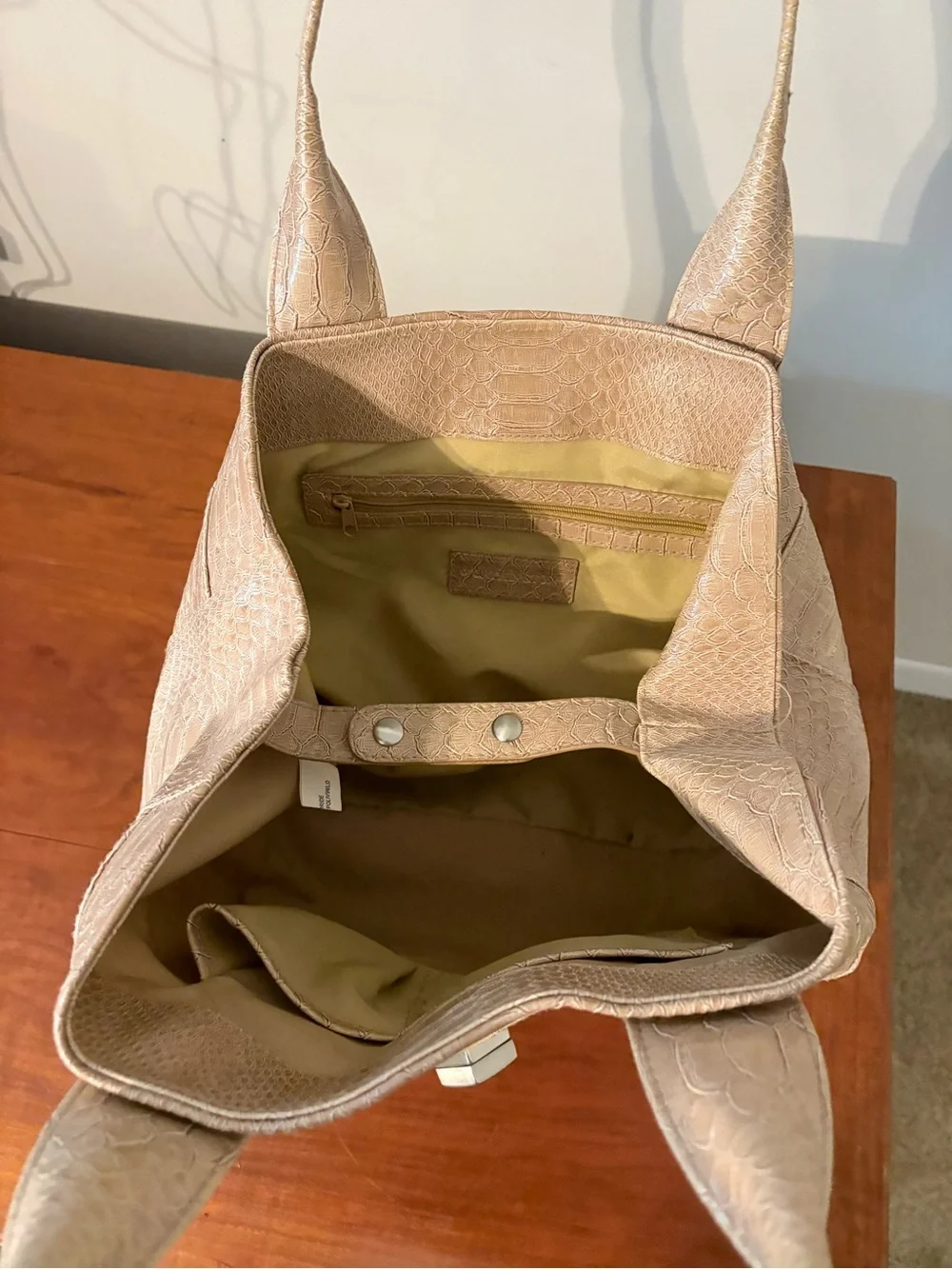 Tan Faux Snakeskin Oversized Hobo Shoulder Bag Y2K vegan leather